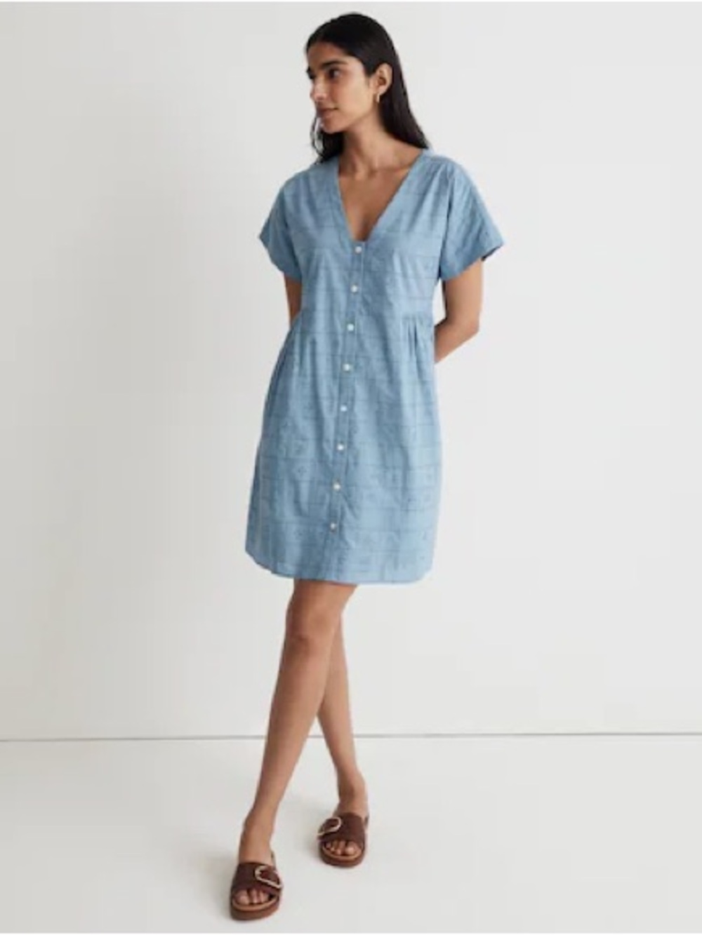 Madewell 100% Cotton Blue Button-Front V-Neck Cover-Up Dress
